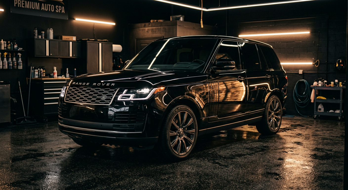 Glossy black SUV after a full service